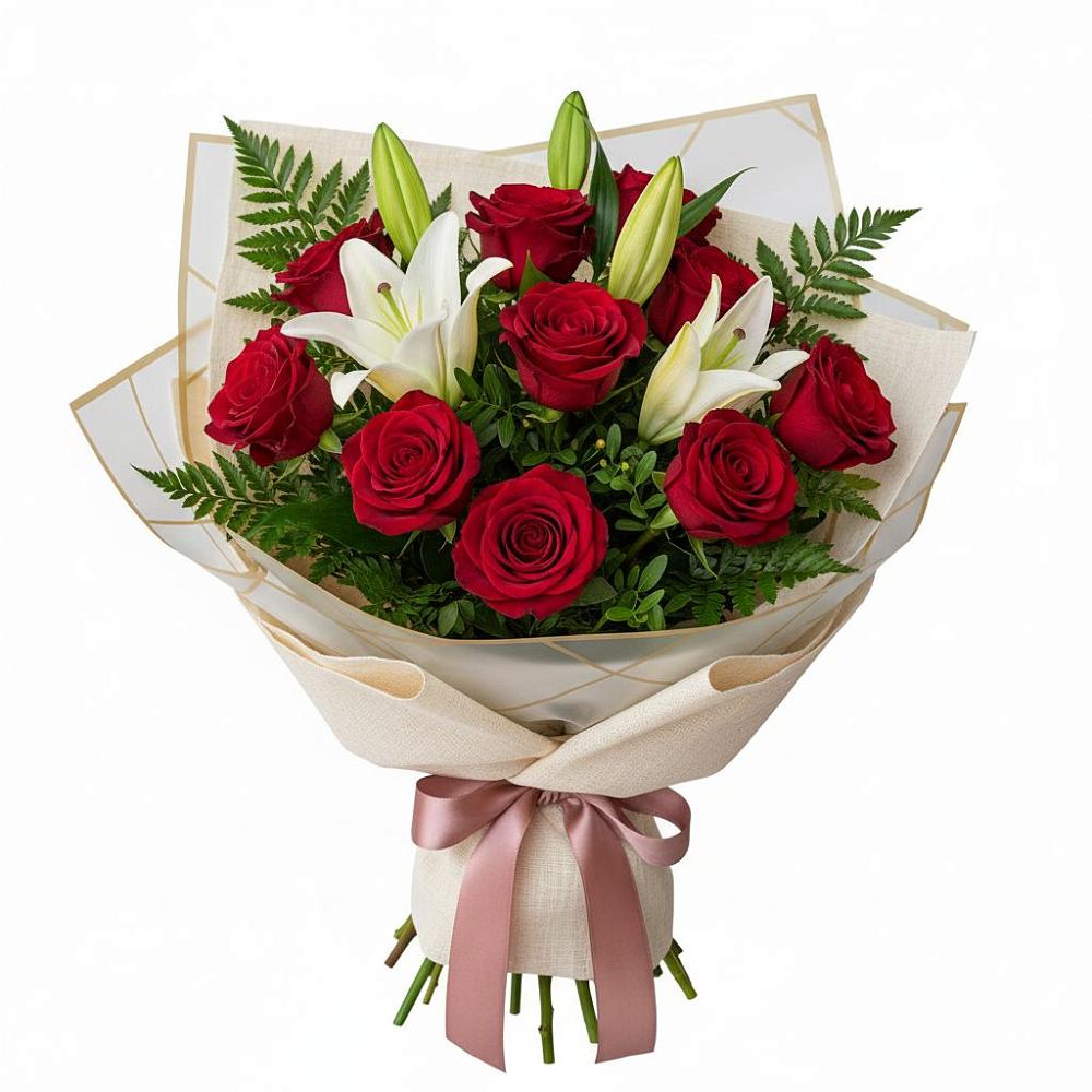 Букет цветов из: Лилии и Розы в Ассоколае