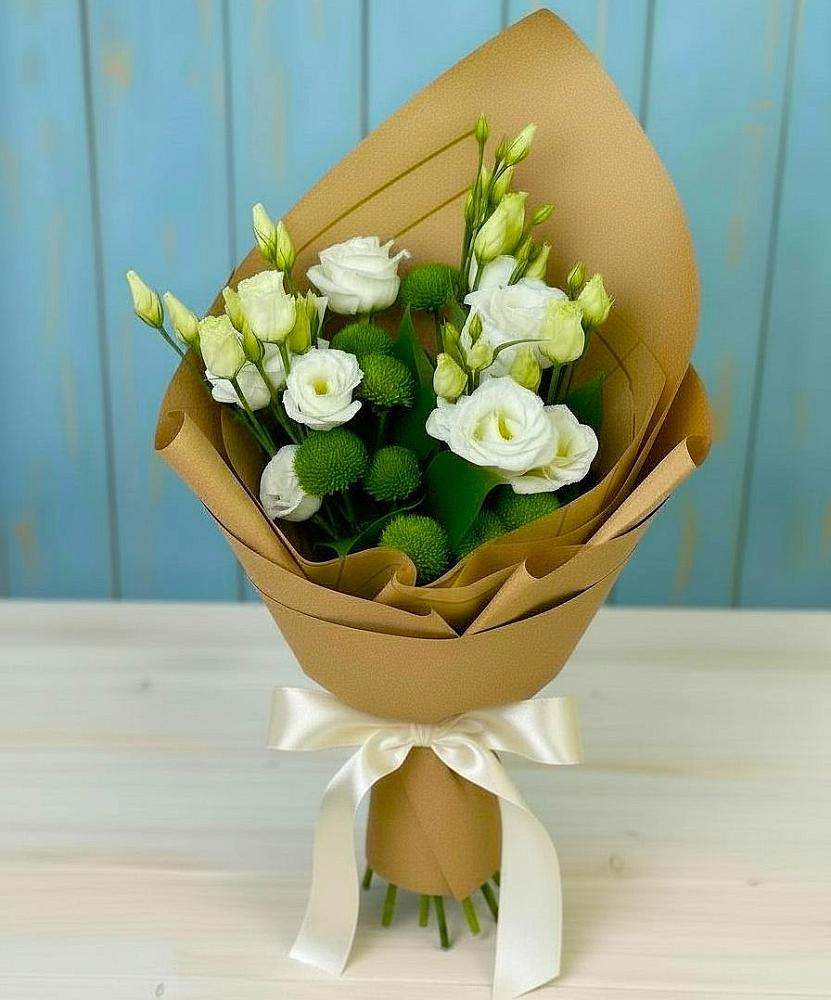 Букет цветов из: Хризантемы и Лизиантусы в Ассоколае