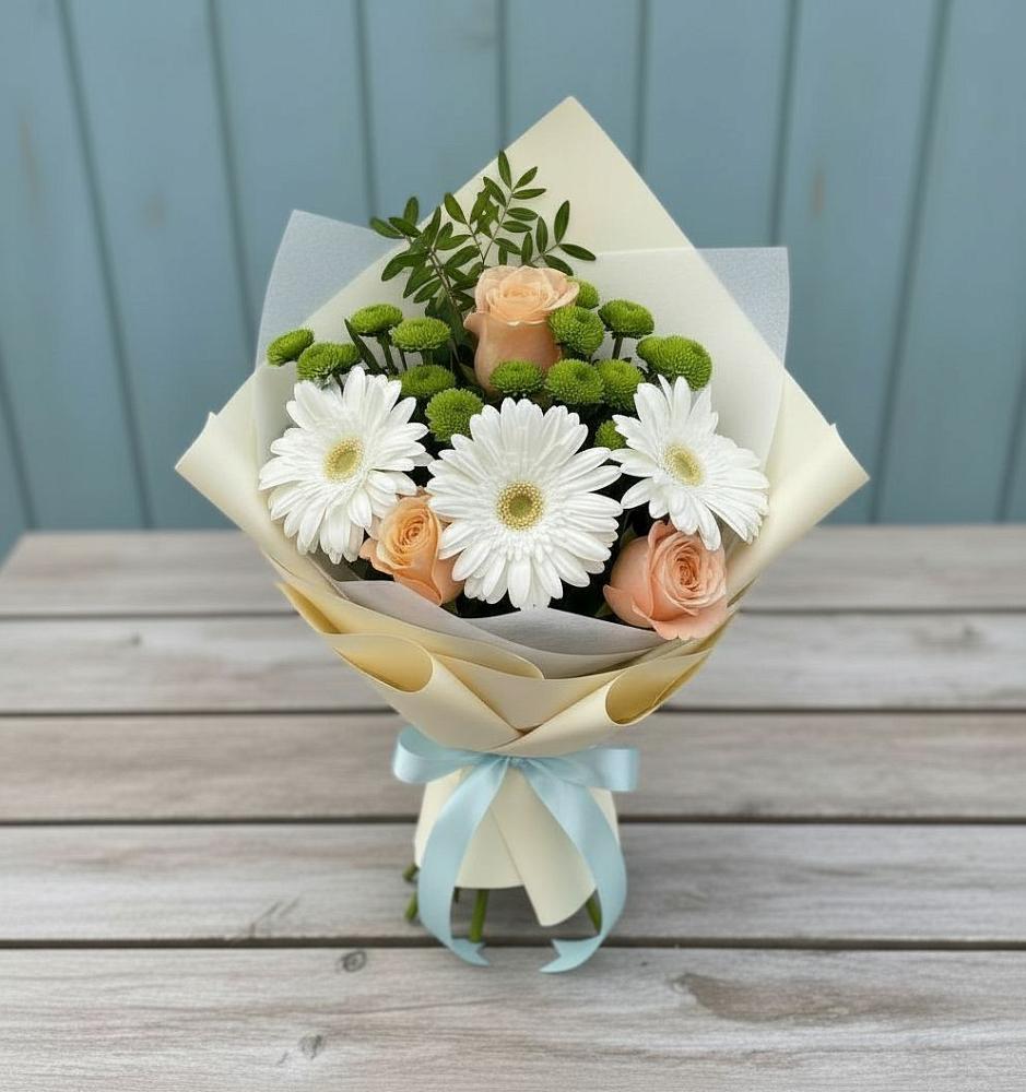 Букет цветов из: Герберы, Розы и Хризантемы в Ассоколае